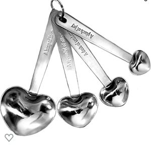 SOLD. 16 Love Beyond Measure Heart Measuring Spoons, Silver Measuring Spoons-4ct